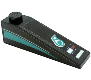 LEGO Black Slope 1 x 4 x 1 (18°) with Logo Petronas, Dark Turquoise Triangle and Silver Line on Both Side Sticker (60477)