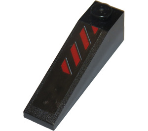 LEGO Black Slope 1 x 4 x 1 (18°) with Red Danger Stripes Sticker (60477)