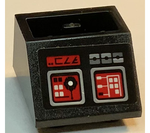 LEGO Schwarz Steigung 2 x 2 (45°) Invertiert mit Schwarz & rot control Panel Aufkleber mit flachem Abstandshalter darunter (3660)