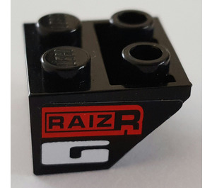 LEGO Zwart Helling 2 x 2 (45°) Omgekeerd met 'RAIZR' en 'G' Sticker met platte afstandsring eronder (3660)