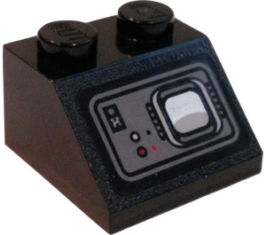 LEGO Schwarz Steigung 2 x 2 (45°) mit Lights, Buttons, und Monitor Aufkleber (3039)