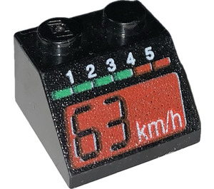 LEGO Zwart Helling 2 x 2 (45°) met Tachometer (63 k/mh) (3039 / 82931)