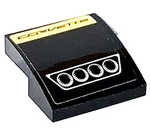 LEGO Noir Pente 2 x 2 Incurvé avec Corvette sur Jaune et 4 circles Autocollant (15068)