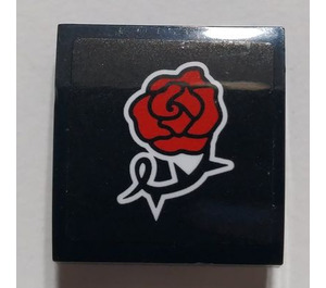 LEGO Svart Skråning 2 x 2 Buet med Rød Rose Klistremerke (15068)