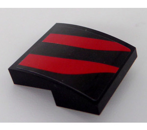 LEGO Black Slope 2 x 2 Curved with Two Curved Red Stripes - Left Side Sticker (15068)