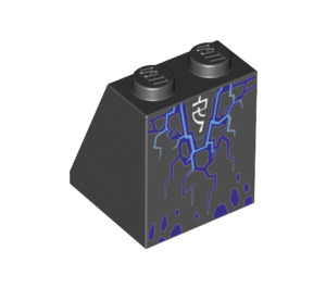 LEGO Schwarz Steigung 2 x 2 x 2 (65°) mit Blau Lightning Bolts mit Unterrohr (3678 / 29373)