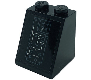 LEGO Schwarz Steigung 2 x 2 x 2 (65°) mit Control Panel, Switches, Dials Aufkleber mit Unterrohr (3678)