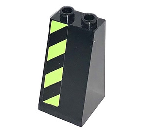 LEGO Black Slope 2 x 2 x 3 (75°) with Lime Green/Black Dangerstripes left side Sticker Hollow Studs, Smooth (3684)