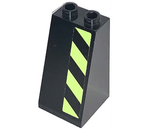 LEGO Black Slope 2 x 2 x 3 (75°) with Lime Green/Black Dangerstripes Right Side  Sticker Hollow Studs, Smooth (3684)