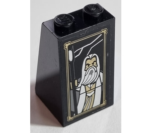 LEGO Zwart Helling 2 x 2 x 3 (75°) met Portrait van Saruman Sticker (Massieve noppen) (3684)