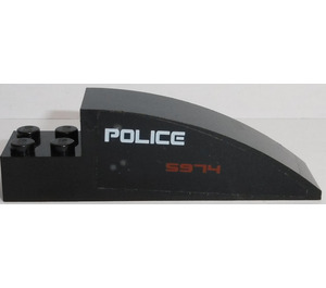 LEGO Black Slope 2 x 2 x 8 Curved with White 'POLICE', Red '5974' Model Right Side Sticker (41766)