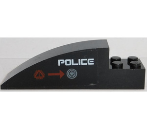 LEGO Black Slope 2 x 2 x 8 Curved with White 'POLICE', Red Arrow, Red and White Symbol Model Left Side Sticker (41766)