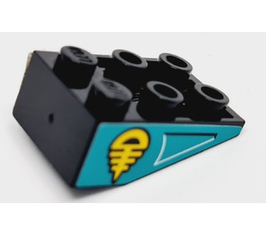 LEGO Zwart Helling 2 x 3 (25°) Omgekeerd met Geel Symbol 8269 Sticker zonder verbindingen tussen noppen (3747)