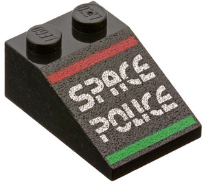 LEGO Black Slope 2 x 3 (25°) with Space Police II Logo with Rough Surface (3298)