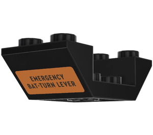 LEGO Black Slope 2 x 4 (45°) Double Inverted with Open Center with ‘EMERGENCY BAT-TURN LEVER’ on Orange Background (x2) Sticker (4871)