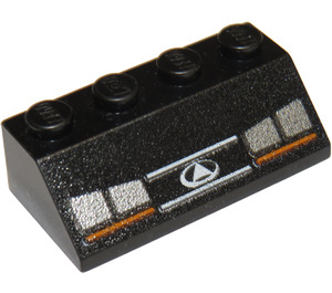 LEGO Black Slope 2 x 4 (45°) with Dual Silver Headlights Pattern with Rough Surface (3037)