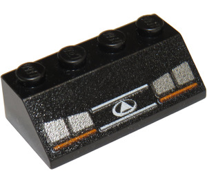 LEGO Black Slope 2 x 4 (45°) with Dual Silver Headlights Pattern with Rough Surface (3037 / 83049)