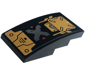 LEGO Black Slope 2 x 4 Curved with Armor, Lines, Rings, Triangles, 'X' Sticker (93606)