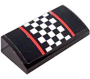 LEGO Noir Pente 2 x 4 Incurvé avec Noir et blanc Checkered Modèle et rouge Lines Autocollant avec tubes inférieurs (88930)