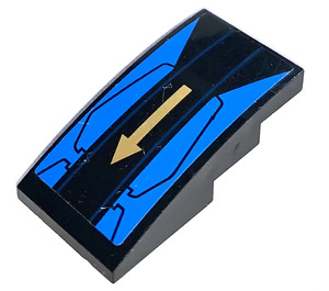 LEGO Black Slope 2 x 4 Curved with Gold Arrow on Black and Blue Background Sticker (93606)