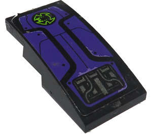 LEGO Black Slope 2 x 4 Curved with Lime Bat Head in Black Circle, Dark Purple Panels Sticker (93606)