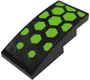 LEGO Black Slope 2 x 4 Curved with Lime Hexagons Sticker (93606)