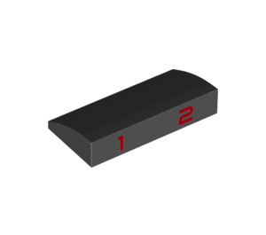 LEGO Black Slope 2 x 4 Curved with Red '1' and '2' without Bottom Tubes (61068 / 69922)