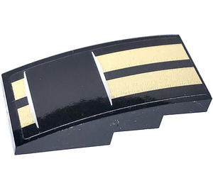 LEGO Black Slope 2 x 4 Curved with Two golden stripes Sticker (93606)