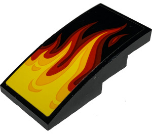 LEGO Black Slope 2 x 4 Curved with Yellow, Orange and Red Flames Sticker (93606)