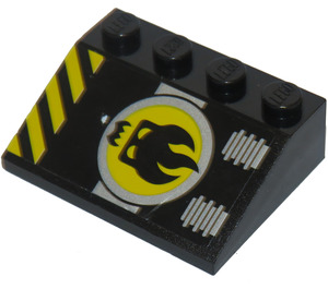 LEGO Black Slope 3 x 4 (25°) with Black Devil, Black and Yellow Danger Stripes, Silver Stripes Sticker (3297)