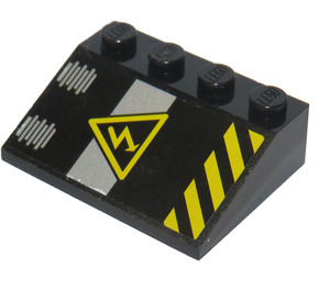 LEGO Zwart Helling 3 x 4 (25°) met Electricity Danger Sign, Zwart en Geel Danger Strepen Sticker (3297)