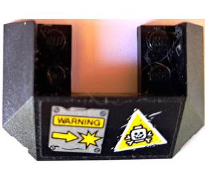 LEGO Black Slope 4 x 6 with Cutout with 'WARNING', Arrow, Explosion and Triangle with Skull and Bones Pattern Sticker (4365)