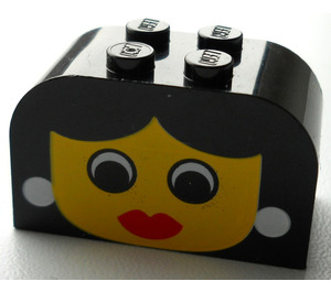 LEGO Noir Pente Brique 2 x 4 x 2 Incurvé avec Female Affronter, rouge Lips (4744)