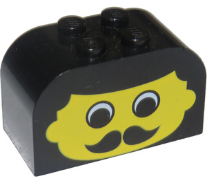 LEGO Svart Backe Kloss 2 x 4 x 2 Böjd med Man Ansikte, Mustasch (4744)