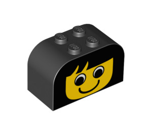 LEGO Nero Pendenza Mattoncino 2 x 4 x 2 Curvo con Giallo Viso (81781 / 81914)