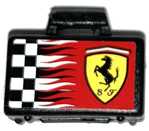 LEGO Noir Petit Valise avec Ferrari logo et Noir et blanc Checks Autocollant (4449)