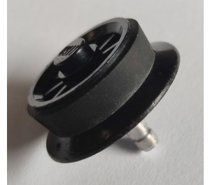 LEGO Black Spoked Train Wheel for Motor with metal pin with Black Train Rubber Rim