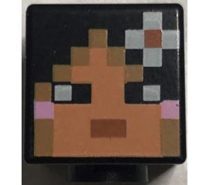 LEGO Black Square Minifigure Head with Minecraft Skin 2 Pattern (19729)