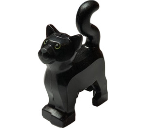 LEGO Schwarz Standing Katze mit Lang Schwanz mit Grün Augen und Grau Nase (80829 / 103938)