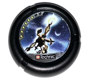 LEGO Black Technic Bionicle Weapon Throwing Disc with Jet / Judge, 6 pips, holding up glowing disk (32171)