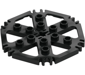 LEGO Schwarz Technic Platte 6 x 6 Hexagonal mit Six Speichen und Clips mit hohlen Noppen (64566)