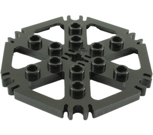 LEGO Schwarz Technic Platte 6 x 6 Hexagonal mit Six Spokes und Clips mit hohlen Bolzen (64566)