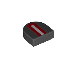 LEGO Black Tile 1 x 1 Half Oval with Red and White Lines (24246 / 49123)