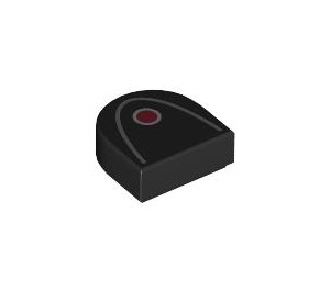 LEGO Zwart Tegel 1 x 1 Halve Oval met Rood Dot (24246 / 103739)