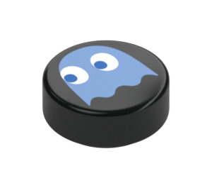 LEGO Zwart Tegel 1 x 1 Rond met Blauw Pacman Spook (35380 / 103633)