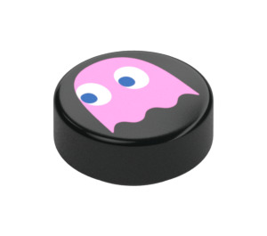 LEGO Black Tile 1 x 1 Round with Pink Pacman Ghost (35380 / 103635)