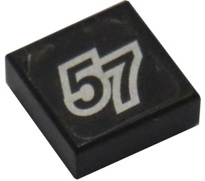 LEGO Schwarz Fliese 1 x 1 mit "57" mit Silber Outline  Aufkleber mit Nut (3070)