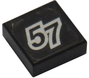 LEGO Zwart Tegel 1 x 1 met "57" met Zilver Outline  Sticker met groef (3070)