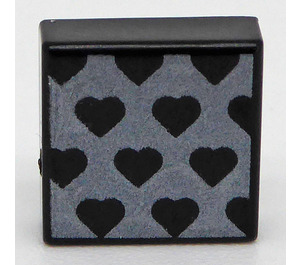 LEGO Black Tile 1 x 1 with Black Hearts with Groove (3070)