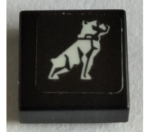 LEGO Svart Tile 1 x 1 med Hund / Bulldog Klistremerke med Rille (3070)